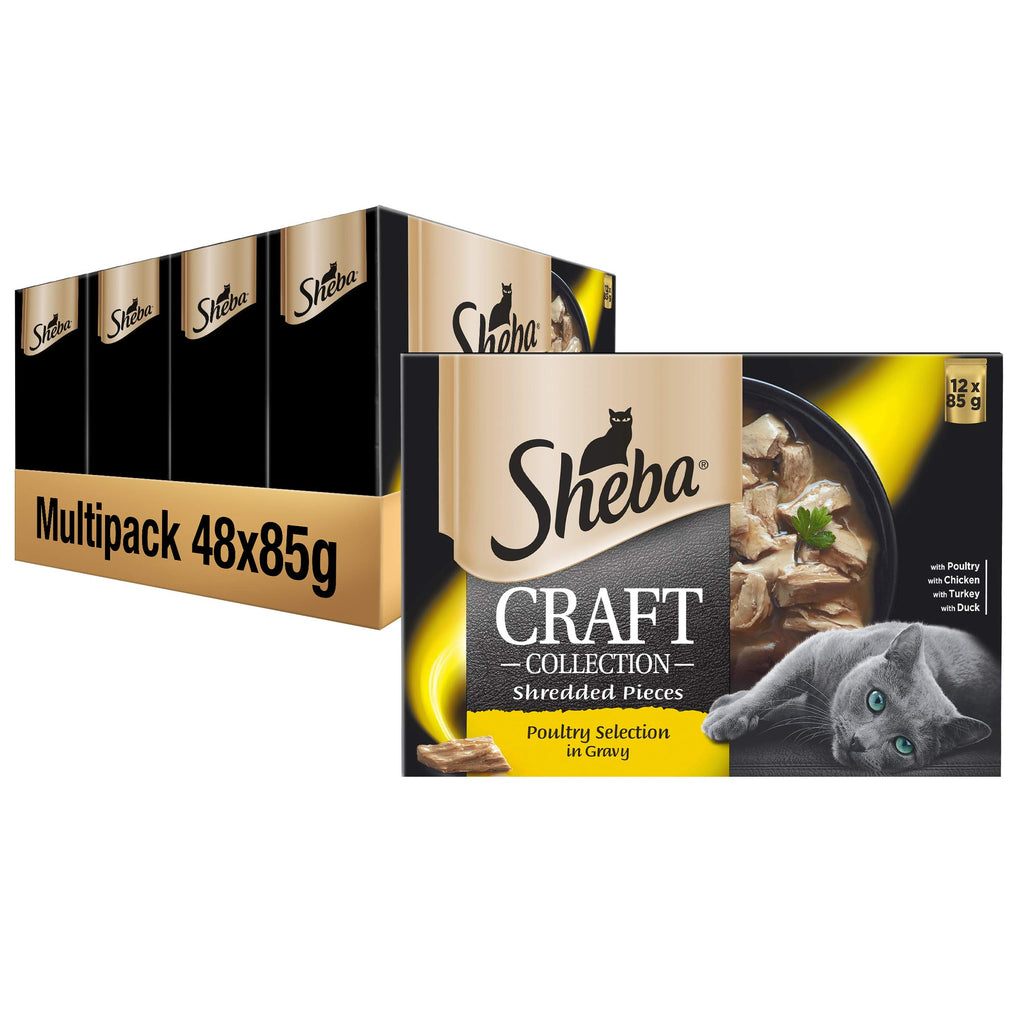 Sheba Craft Collection – Poultry Selection in Gravy – Wet Cat Food Pouches for Adult Cats – 48 x 85 g Pack