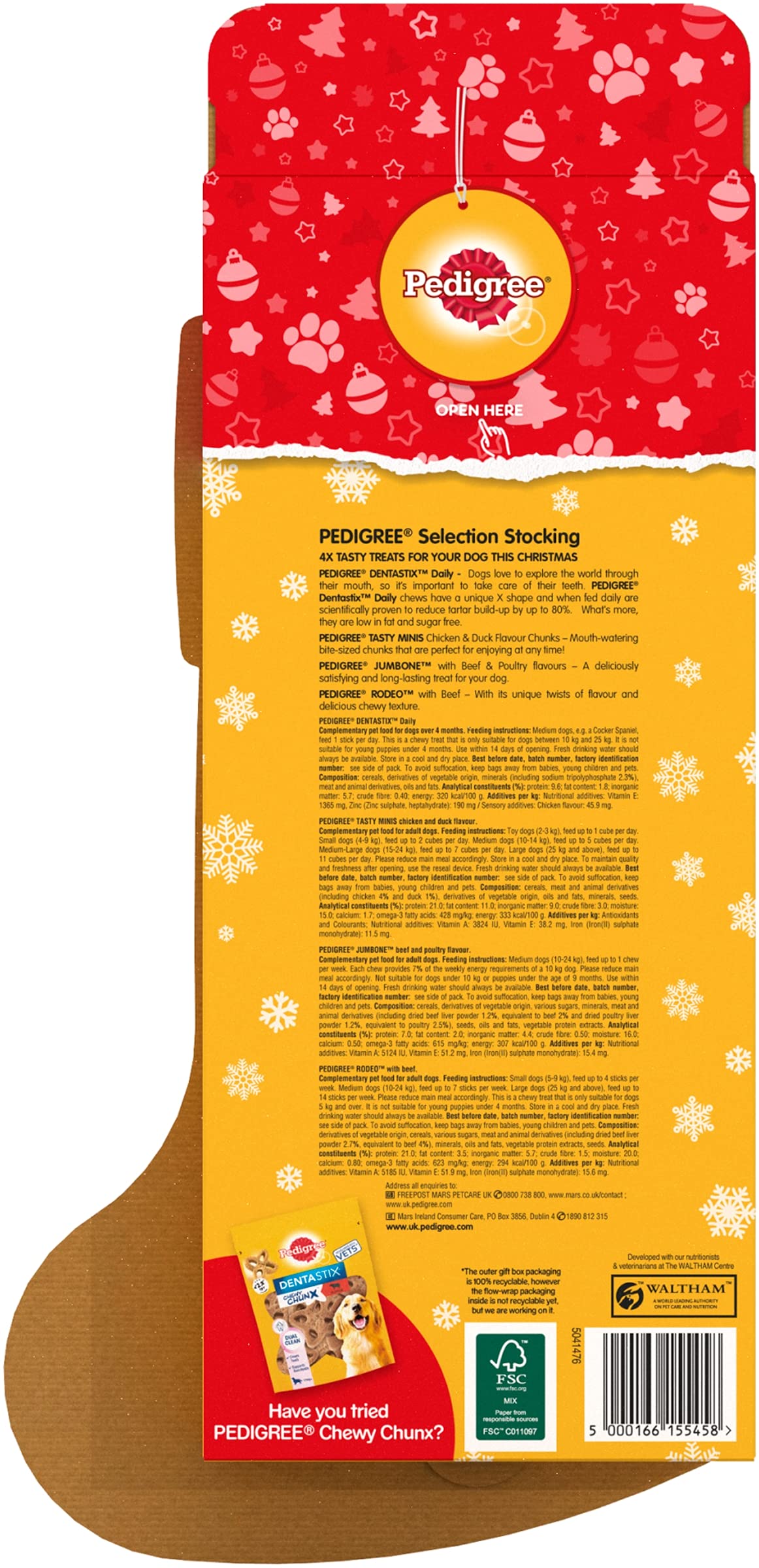 Pet Connection Pedigree Dog Christmas Stocking with Treats and Toy