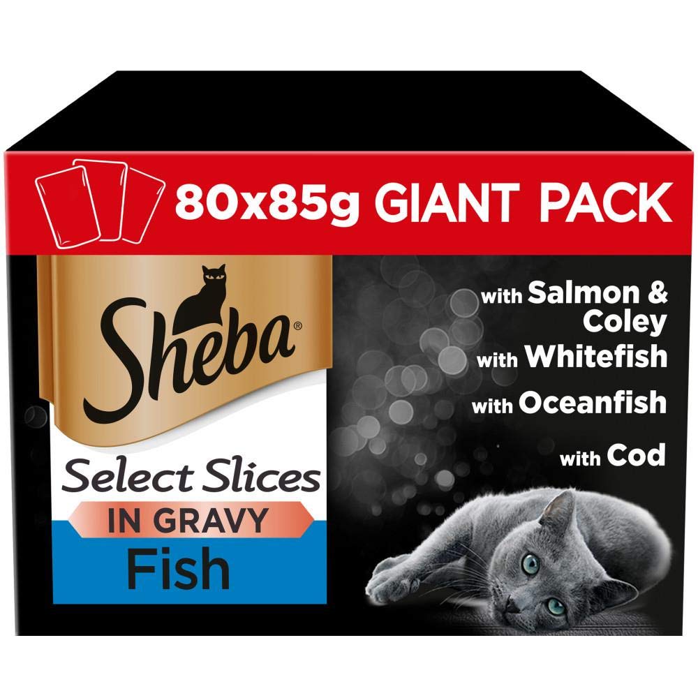 Sheba 80 x 85g Adult Cat Food Pouches Select Slices Fish Collection In Gravy