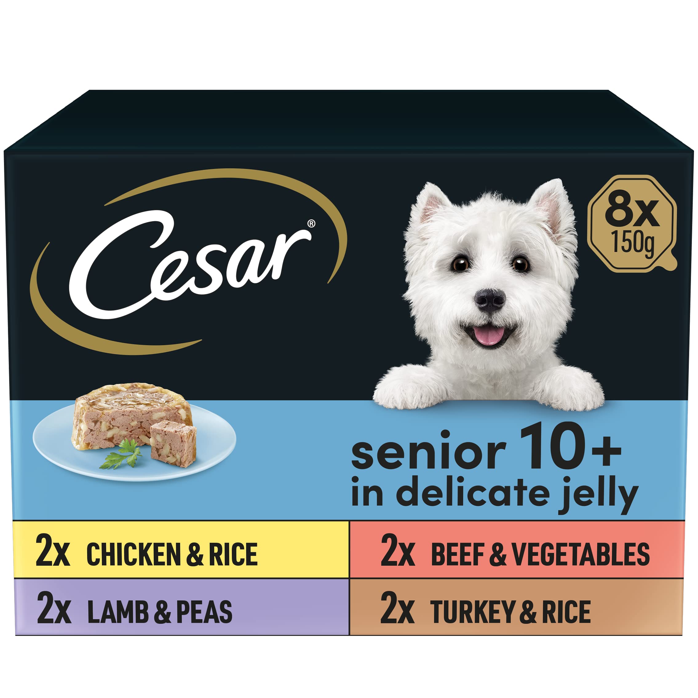 CESAR Senior 10+ Deliciously Fresh Wet Dog Food Pouches Aged Dogs, Mixed Selection in Jelly, Suitable for Senior Dogs Aged 10+