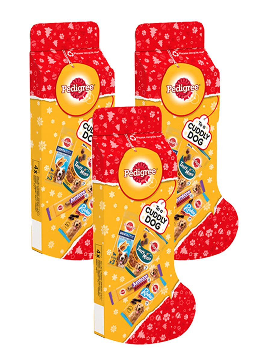 PEDIGREE Christmas Stocking Gift Adult Dog Treats Mixed 367g (3 X Stockings)