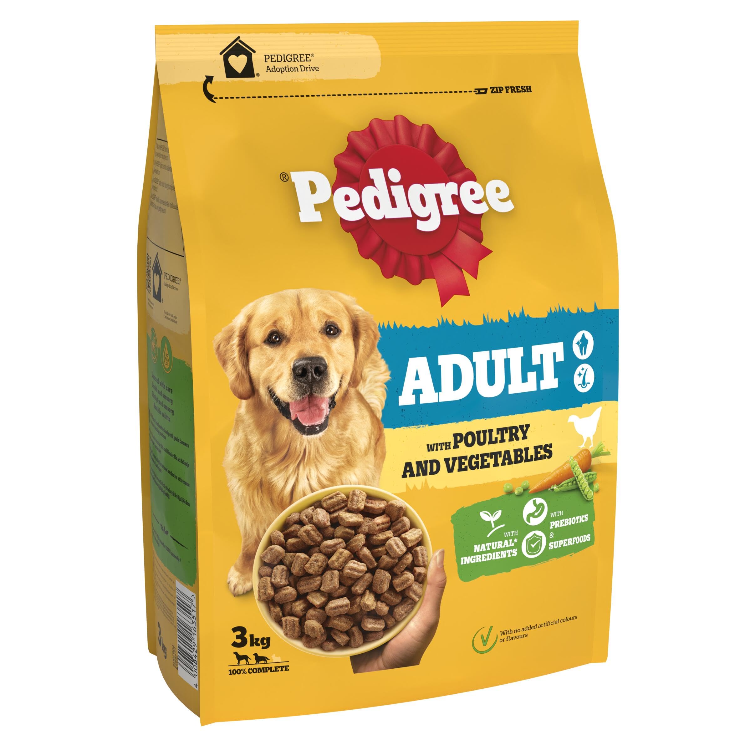 Pedigree Complete Dog Dry Food for Dogs with Poultry and Vegetable 3 x 3 kg