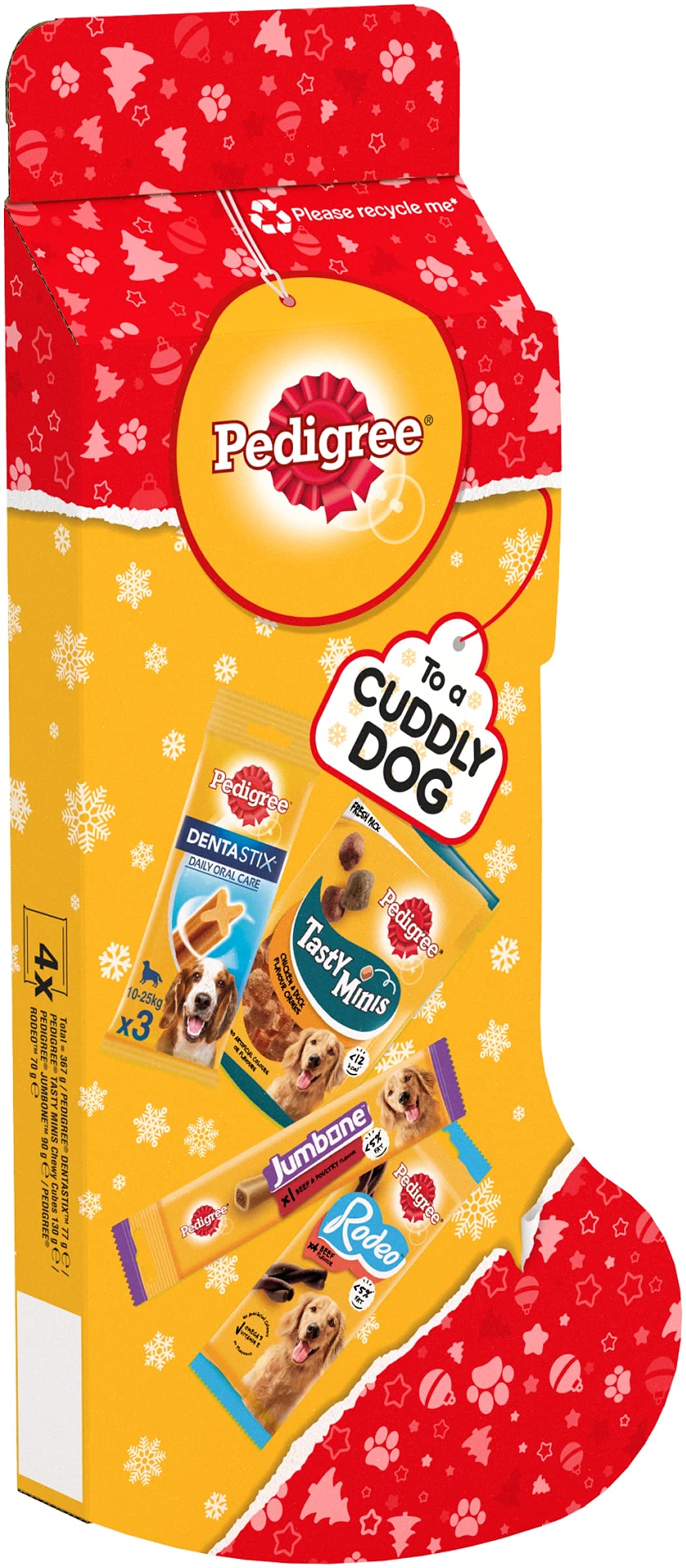 PEDIGREE Christmas Stocking Gift Adult Dog Treats Mixed 367g (3 X Stockings)