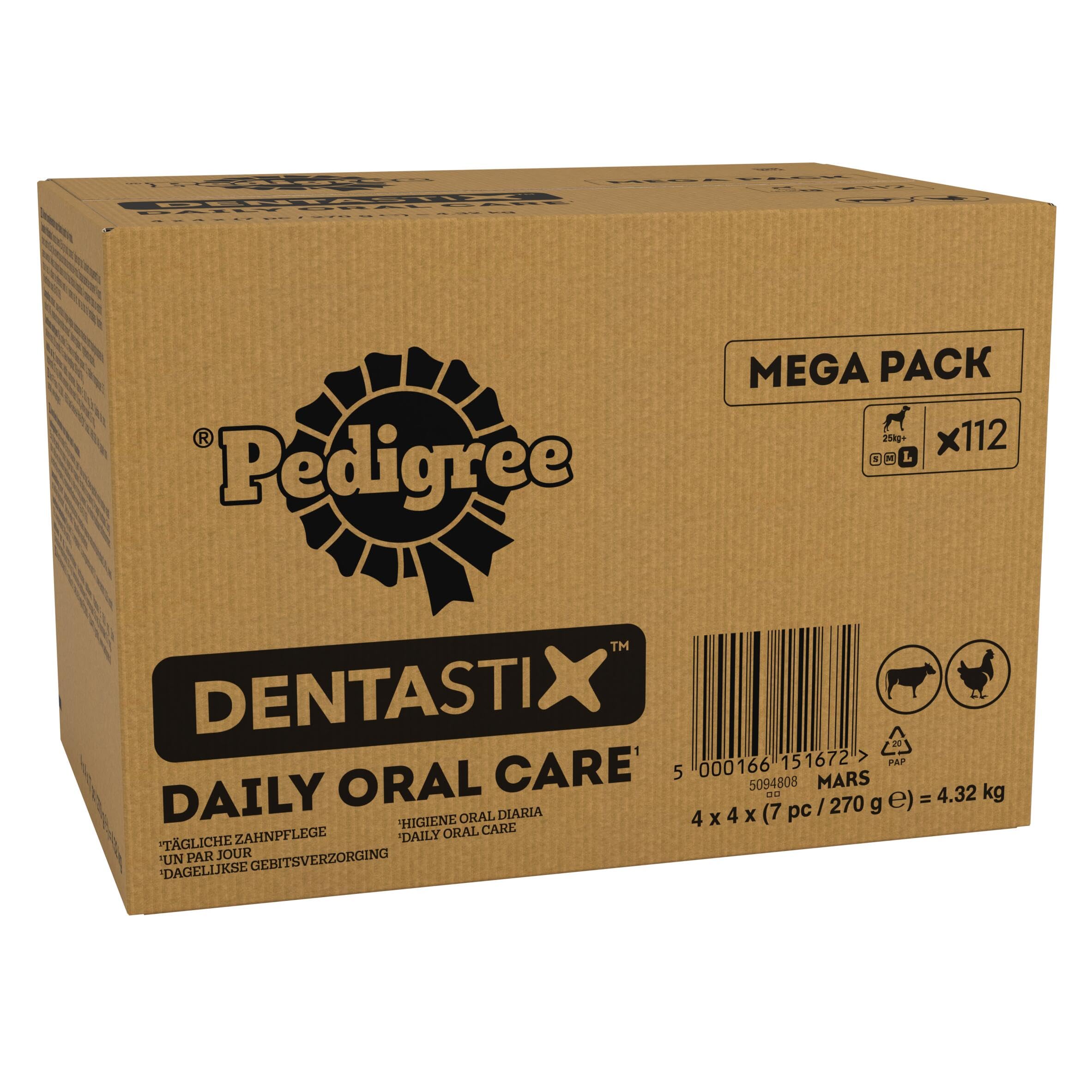 Pedigree Dentastix - Daily Dental Care Chews - Dog Treats for Large Dogs - 112 Sticks (Pack of 4)